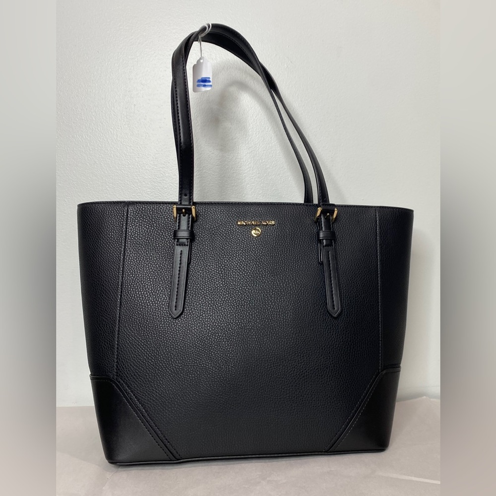 Michael Michael Kors Aria Large Pebbled Black Leather Tote Handbag Purse